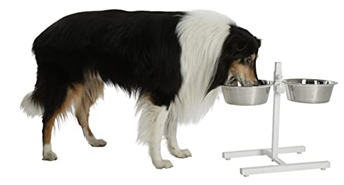 Kerbl Comedero para Perros con Altura Regulable, Cuencos de Acero Inoxidable, Color Blanco, 1800 ml