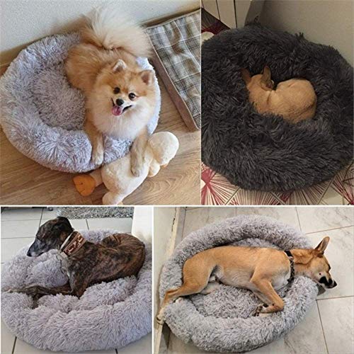 KIFFAY Big Orthopedic Dog Bed Comfortable Doughnut Round Washable Deep Sleep Calming Dog Beds For Large Dog Medium Dogs and Cat Supply Café Ligero/S 50cm