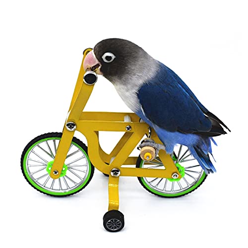 Kinget Juguete Educativo de Bicicleta para Loros, Suministros de Juguetes intelectuales para Entrenamiento de Aves, Juguete Educativo para Habilidades de Escritorio para Loros, Amarillo
