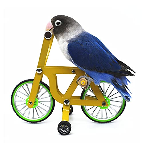 Kinget Juguete Educativo de Bicicleta para Loros, Suministros de Juguetes intelectuales para Entrenamiento de Aves, Juguete Educativo para Habilidades de Escritorio para Loros, Amarillo
