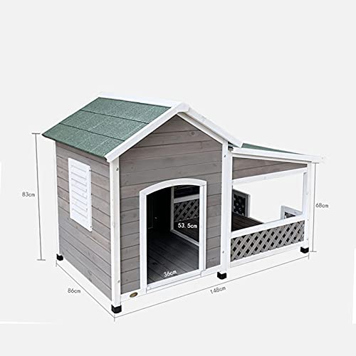 Kit de casa para perros de madera maciza con terraza, nido de perrera resistente a la intemperie al aire libre con piso elevado, muebles para mascotas para animales pequeños, medianos y grandes