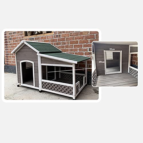 Kit de casa para perros de madera maciza con terraza, nido de perrera resistente a la intemperie al aire libre con piso elevado, muebles para mascotas para animales pequeños, medianos y grandes