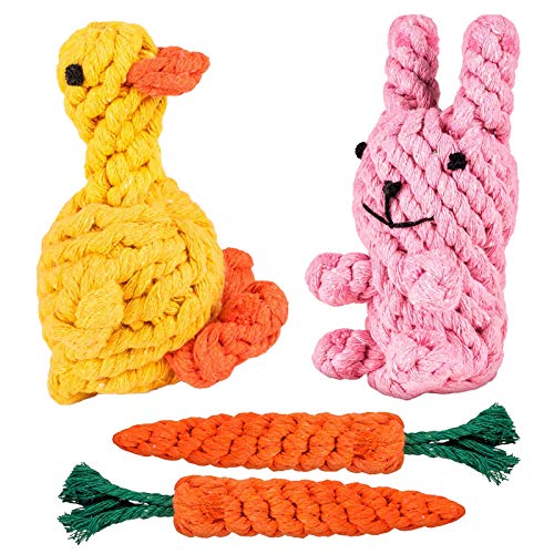 Kit de juguete de Pascua para perros de juguete para masticar cachorros, zanahoria, conejo, pato amarillo, perros pequeños y medianos, tiempo de juego para limpieza de dientes
