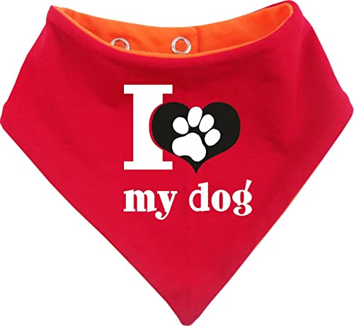 KLEINER FRATZ Pañuelo reversible para perros a rayas, color naranja y fucsia, tamaño 1, altura 27-30 cm, I Love My Dog