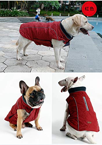 Komate Abrigo de Invierno para Perros Chaleco cálido con Vestido de Rayas Reflectantes para Perros pequeños medianos Grandes (XL (Cofre: 62-70 cm), Rojo)