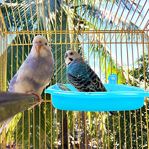 Kulannder Bañera de Juguete para Loros, 2 Piezas, bañera para pájaros, bañera para pájaros enjaulados, baño para pájaros con Espejo para pájaros pequeños, Loro, Cockatiel (Azul)