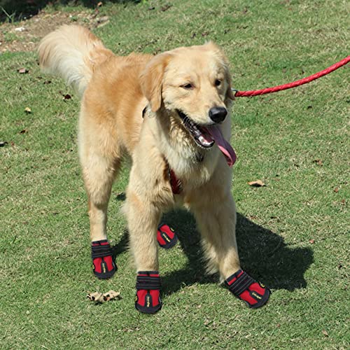 KUMAYES Botas para Perros 4pcs Zapatos Perro Antideslizante Botas Perro con Correa de Cierre Adjustable para Perros Protector de Pata de Botas para Perros (8#, Rojo)