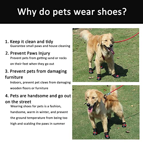 KUMAYES Botas para Perros 4pcs Zapatos Perro Antideslizante Botas Perro con Correa de Cierre Adjustable para Perros Protector de Pata de Botas para Perros (8#, Rojo)