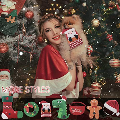 LaiFug Juguete de perro de peluche, juego de Navidad de juguete de 7 piezas, juguete para mascotas, juguete chirriante, calcetín de Navidad