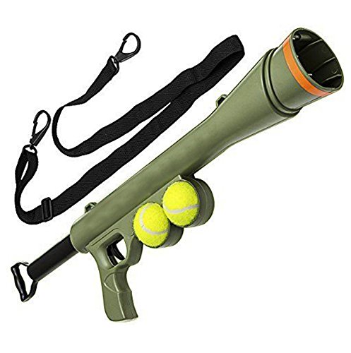 Lanzador de bolas de perro Bazooka cañón juguete con bolas y correa dispara hasta 50 pies
