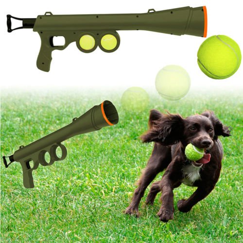 Lanzador de bolas de perro Bazooka cañón juguete con bolas y correa dispara hasta 50 pies