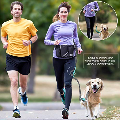 Ligo Riñonera running con correa para perros retráctil y extensible, ideal para paseos, excursionismo, jogging (1 correa negra