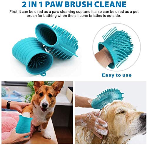 Limpiador de patas de perro HJHY 2 en 1 de silicona, portátil, limpiador de garras y masajeador para mascotas, cepillo de baño ideal para perros activos o días lluviosos