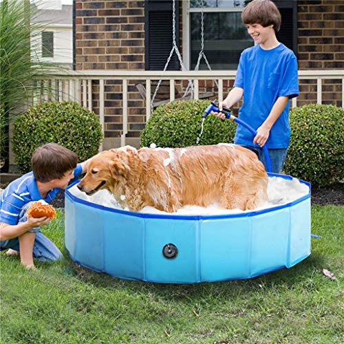 LIMUZI Grande Plegable for Mascotas Bañera Perro de Perrito de Piscina niños múltiples Azul de la Ducha Cubierta al Aire Libre Dia 63 Inchs (Size : L)