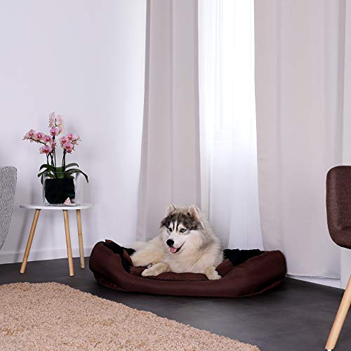 lionto Cama para perros 4 en 1 cojín para perros cesta para perros con cojín reversible (L) 110x80 cm negro/marrón