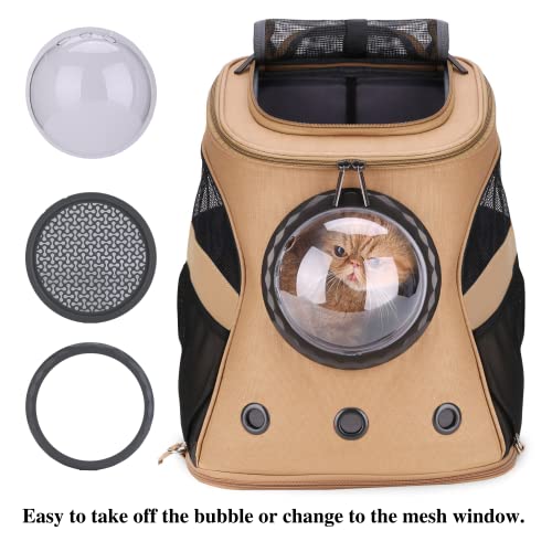 LOLLIMEOW Mochila grande para mascotas, mochila de burbujas para gatos y cachorros, aprobada por la aerolínea (Kaki)