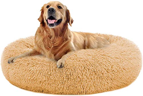 LRuilo Camas extra gigantes de felpa para perros, cama redonda y cálida, para perros, lavable, cómoda cama para perros grandes y medianos (L-80 cm, beige)
