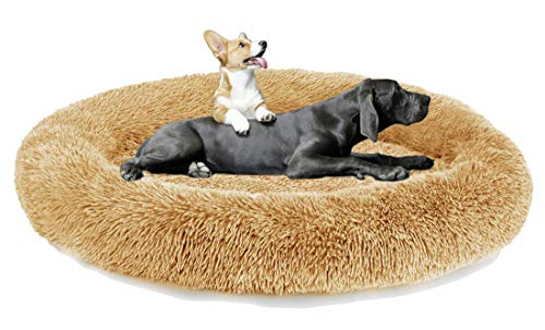 LRuilo Camas extra gigantes de felpa para perros, cama redonda y cálida, para perros, lavable, cómoda cama para perros grandes y medianos (L-80 cm, beige)
