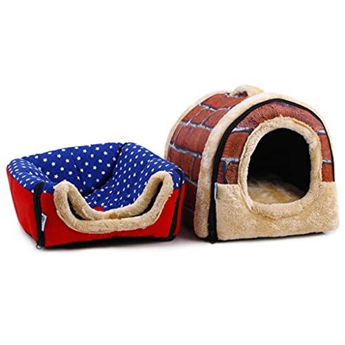 L.TSA Cama para Mascotas de Lujo Casa para Mascotas 2 en 1 y sofá Camas Antideslizantes para Perros y Gatos Igloo Funda extraíble y Lavable Manta para Mascotas (Color: Rojo, Tamaño: XL)