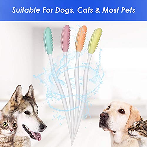 Lukovee Cepillo de dientes para perro, 4 paquetes de silicona Pro de doble cara, suave y cómodo, juego de cepillos dentales suaves