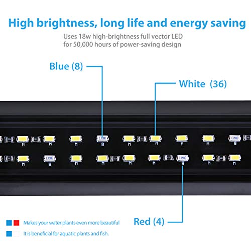 Luz LED Acuario,Pantalla Led Acuarios,Iluminacion Led para Peceras,Luz LED de 3 Colores Blanco/Rojo/Azul Ajustable para Acuarios (45CM-65CM)