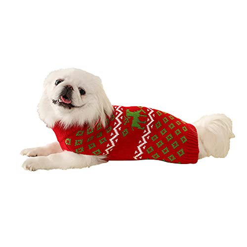 LuzPet Suéter de perro de Navidad con lindo patrón de ciervos suave invierno cálido ropa de punto ropa para mascotas suéter feo fiesta en Navidad para perros de tamaño mediano (XL, rojo)