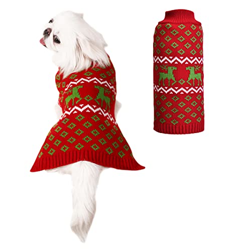 LuzPet Suéter de perro de Navidad con lindo patrón de ciervos suave invierno cálido ropa de punto ropa para mascotas suéter feo fiesta en Navidad para perros de tamaño mediano (XL, rojo)