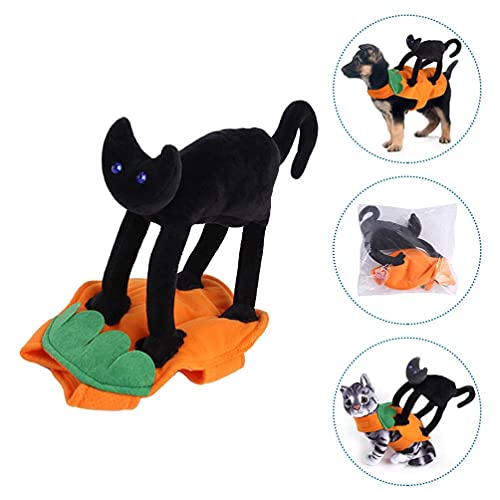 M I A Disfraz de gato de Halloween para mascotas, ropa de perro, vestido de hadas de gato negro, para perros pequeños, medianos, cobayas, gatito (color: negro naranja, tamaño: 26 x 41 cm)