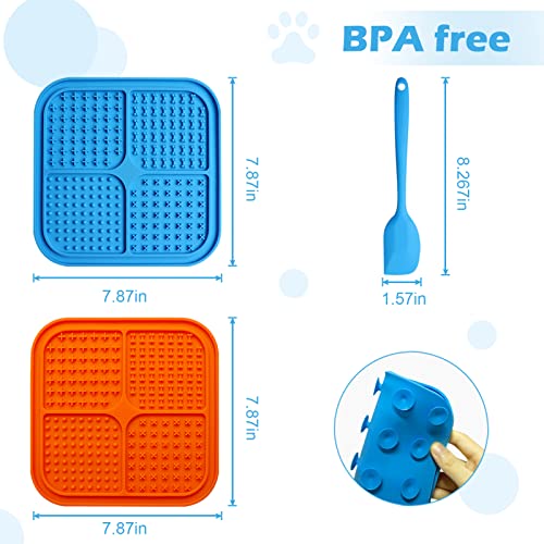 MAIKEHIGH Almohadilla para Lamer Perro, sin BPA, 2 Alfombrilla para Lamer Perros con 1 Espátula de Silicona, para Entrenamiento y Cuidado de Baño de Mascotas (Azul, Naranja)