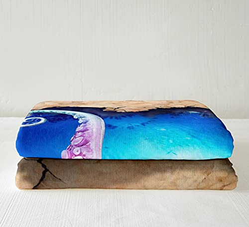 Manta 3D de pulpo, manta de forro polar de tentáculos de pulpo, manta de cama de reptiles azul océano océano náutico, manta difusa, acuario, selfe, cuna, decoración de 50 x 60 pulgadas