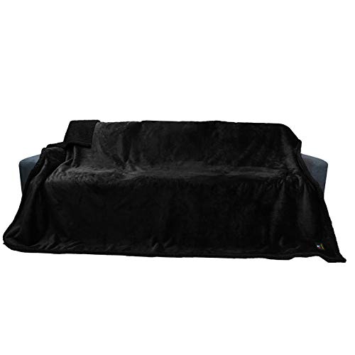 Manta Impermeable para Mascotas, Manta de Franela Mullida de Doble Capa para Perros Gatos Negro XL (145*216cm)