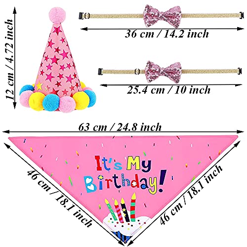 Mascotas Decoraciones de Cumpleaños, Regalo Set de Cumpleaños para Mascotas, Bufanda y Pancarta Triangular para Mascotas, Sombrero de Cumpleaños de Mascotas para Perro, Gato (Rosa)