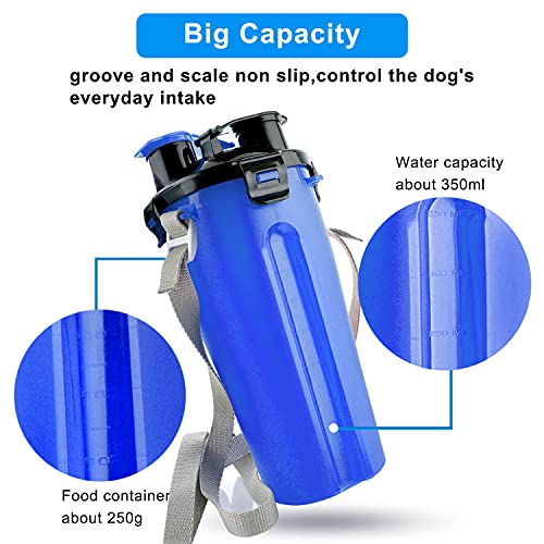 MATT SAGA Botella de Agua para Perros Portatil Envase de Comida para Perros con 2 Plegable Tazones para Perros Gatos Mascotas Adecuado para al Aire Libre Caminar Viajar (Azul)