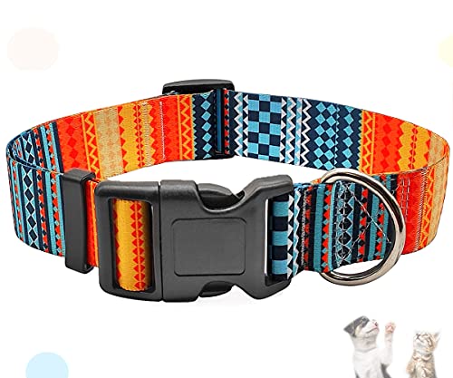 MayPaw Collar de Perro de Nailon con Motivos geométricos Tribales Florales Bohemios, Cuello Suave Ajustable para Perros pequeños, medianos Grandes y ex-Grandes