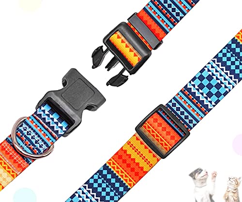 MayPaw Collar de Perro de Nailon con Motivos geométricos Tribales Florales Bohemios, Cuello Suave Ajustable para Perros pequeños, medianos Grandes y ex-Grandes