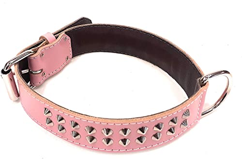 M&D Collar de perro de piel rosa con diseño de tachuelas para perros como Staffordshire Bull Terrier y muchos más