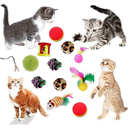 MEISHANG Juguetes Gatos Pack,Juguetes para Gatos Pequeños Baratos,Gatos Juguetes Palo,Juguetes Gatos Tunel,Juguetes para Gatos Plumas,Set de Juguetes para Gatos