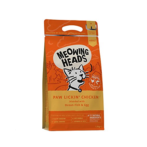 Meowing Heads Dry Cat Food Comida Seca para Gatos-Paw Lickin' Chicken-100% Natural, Pollo Y Pescado Sin Aromas Artificiales, Ayuda A Mejorar La Digestión, 1.5 kg (Paquete de 1), 1500