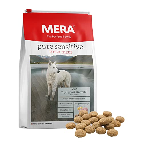 MERA Pure Sensitive Fresh Meat - Comida para Perros Adultos de Pavo y Patatas, alimento seco para Perros con una fórmula sin Cereales y 25% de Carne Fresca