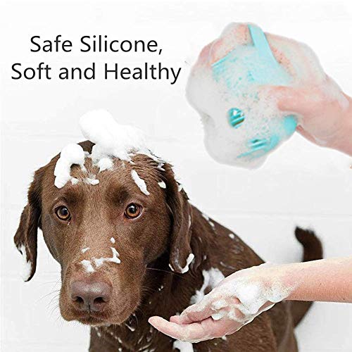 MISTHIS Cepillo de baño para perro, cepillo de masaje para mascotas, dispensador de champú de silicona suave, cerdas de goma para perros y gatos