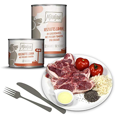 MjAMjAM - Comida húmeda Premium para Perros - Cordero Salado de arroz cocido con Tomates Frescos, 1 Paquete (1 x 400 g), Natural con Mucha Carne