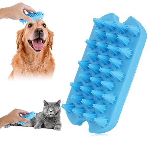 Molain Cepillo de baño para gatos y perros, peine de goma de silicona para masaje de pelo, cepillo de limpieza para cachorros y gatitos (azul)