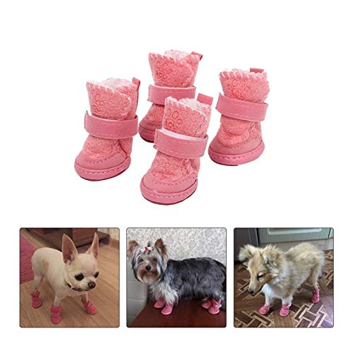 MOLUO Zapatos para perros 4pcs / set gruesos zapatos Perro de la nieve for mascotas Chihuahua Animal El calentamiento de algodón zapatillas de deporte de invierno de la felpa del perrito gatos calient