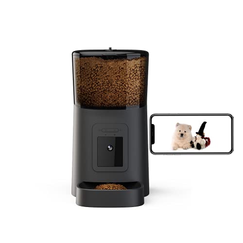 Momo's Choice Distribuidor automático Inteligente para Gatos y Perros con cámara móvil incorporada Full HD Voz bidireccional con aplicación, visión Nocturna y Gran Angular (Negro)