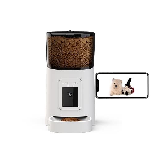 Momo's Choice Distribuidor automático Inteligente para Gatos y Perros con cámara móvil incorporada Full HD Voz bidireccional con aplicación, visión Nocturna y Gran Angular (Blanco)