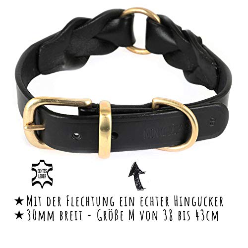 Monkimau Collar para perros de cuero auténtico trenzado ajustable M 38-43 cm