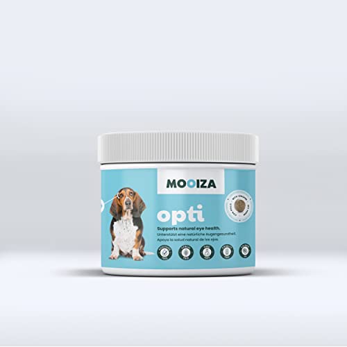MOOIZA ® OPTI - suplemento para Ojos y Vista del Perro, Natural con caléndula, Aceite salmón, Moringa, Aceite de Romero