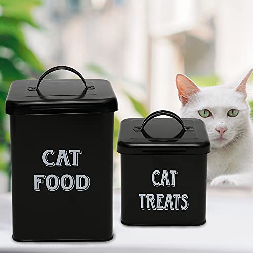 MOREZI Juego de recipientes para bocadillos y comida para mascotas con tapa y cuchara, tarro de almacenamiento de comida para gatos-Negro