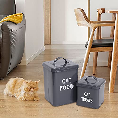 MOREZI Juego de recipientes para comida y aperitivos para mascotas, con tapa y cuchara, tarro de almacenamiento de comida para gatos-Gris