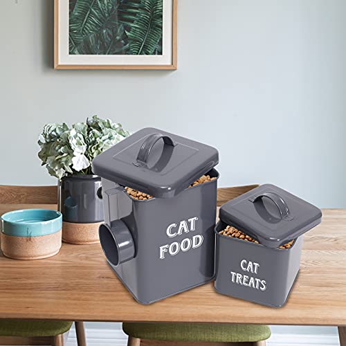 MOREZI Juego de recipientes para comida y aperitivos para mascotas, con tapa y cuchara, tarro de almacenamiento de comida para gatos-Gris